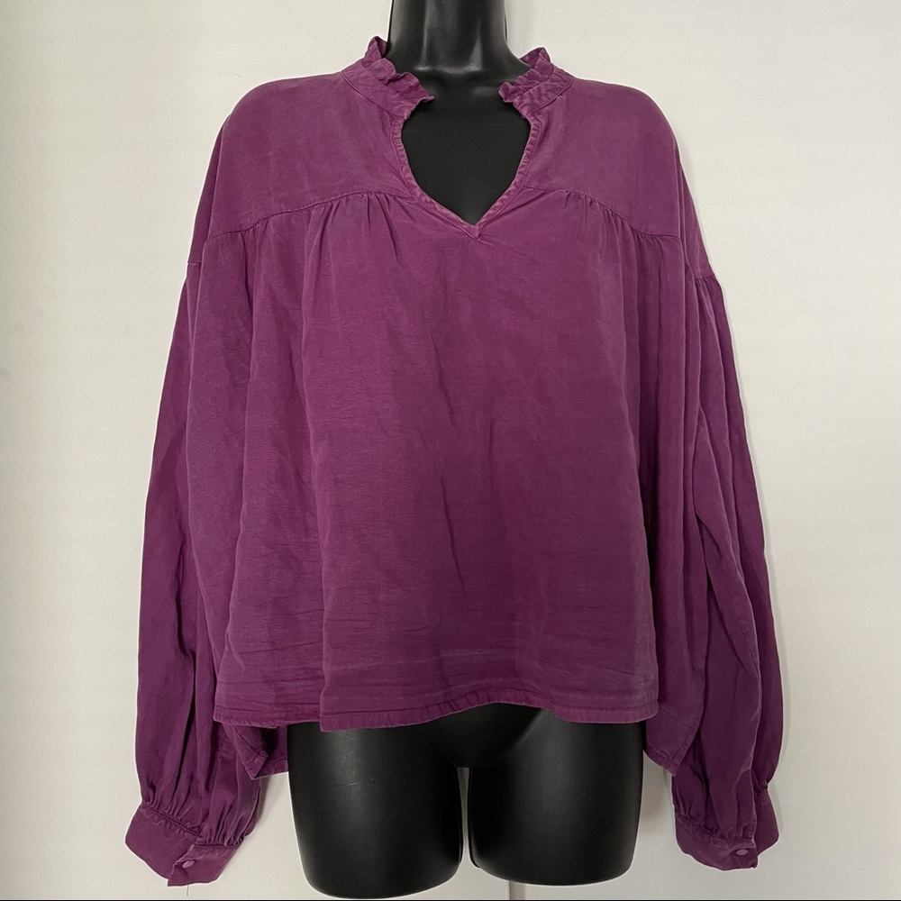 Zara purple peasant long sleeve blouse. L